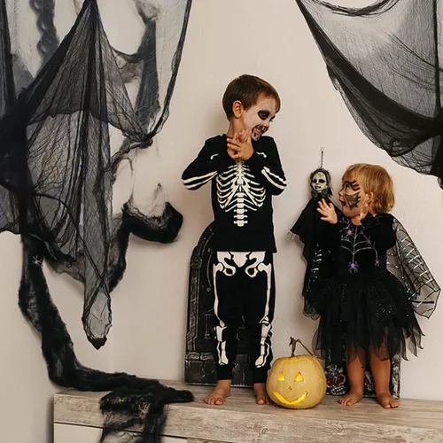 Vista 7 de Paquete de 4 paños espeluznantes de Halloween, tela espeluznante de gasa espeluznante, 30 x 120 pulgadas, tela espeluznante, decoración para casas