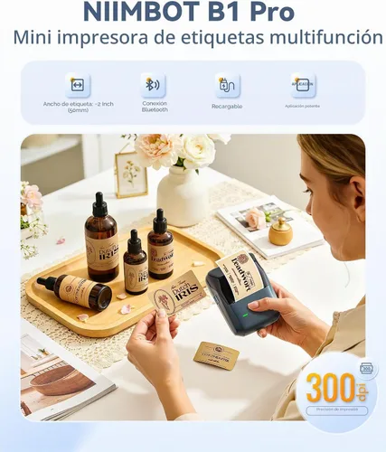 Vista 3 de NIIMBOT B1 Pro - Máquina de etiquetas con 1 rollo de etiqueta, impresora térmica Bluetooth HD de 300 DPI para oficina en casa, organización