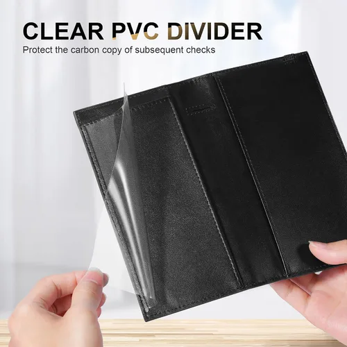 Vista 6 de CASMONAL Fundas de chequera para chequera personal RFID de cuero premium para chequera duplicada (negro), Negro -, Minimalista