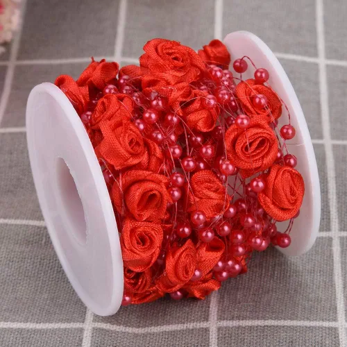 Vista 6 de 32.8 ft/roll 0.118 in Rose Artificial Pearl Wire Beads Garland String Decoración de la boda, cuentas de cristal de imitación (rojo)