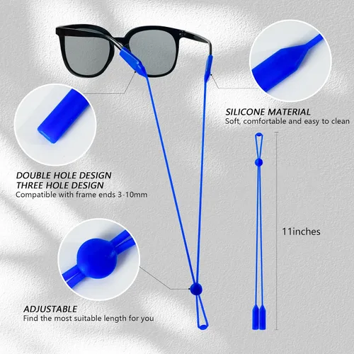Vista 2 de BILIONE 6 correas ajustables para gafas, soporte de silicona antideslizante para gafas para mujeres y hombres, correa para gafas deportivas