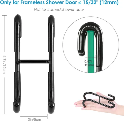 Vista 3 de Simtive Ganchos para Puerta de Ducha (Paquete de 2), Ganchos para Toallas para Baño de Vidrio Sin Marco para Squeegee, Negro