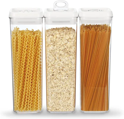 Vista 10 de Felli Flip Tite TALL - Recipiente de almacenamiento alto con tapa de 4 pulgadas hermético y anillo superior de fácil apertura, tarro delgado