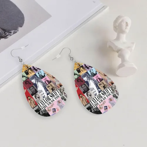 Vista 4 de Taylor - Aretes colgantes de piel para mujer, diseño de lágrima