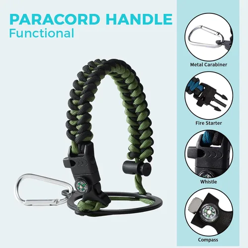 Vista 8 de Botellas de agua de 32 onzas aisladas con pajita y tapa para beber de un sorbo, asa de paracord, bolsa de transporte con correa, termo de triple