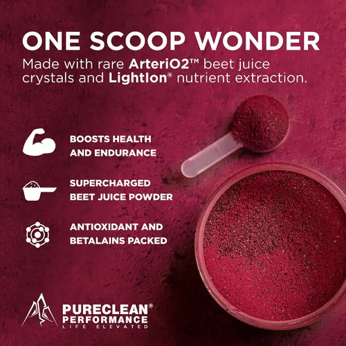 Vista 2 de PureClean Beet - Jugo de remolacha en polvo de alta calidad, 100% orgánico, soporte de óxido nítrico para una circulación, resistencia y energía