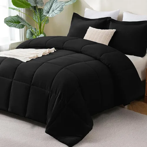 Vista 48 de CozyLux Juego de edredón Super King, juego de ropa de cama negro ceniza de 270GSM para todas las estaciones, juego de cama de 3 piezas cosidas