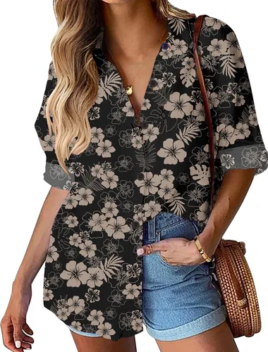 Vista 25 de HOTOUCH Camisa de manga larga con botones de lino para mujer, blusa de algodón casual, holgada, con cuello, para trabajo, de gasa, con bolsillo