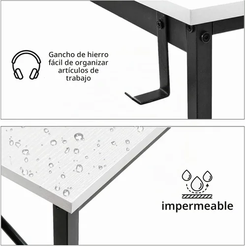 Vista 4 de Lufeiya Escritorio de computadora blanco para espacios pequeños, oficina en casa, 39 pulgadas, moderno escritorio de estudio para PC con gancho