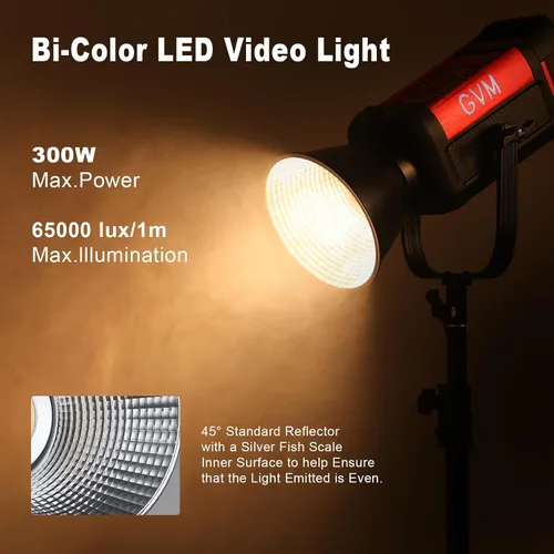 Vista 3 de GVM Kit de luz LED de video 65000Lux/m, luces de estudio de 300 W con caja de luz de linterna, iluminación de video regulable de 2700-6800K