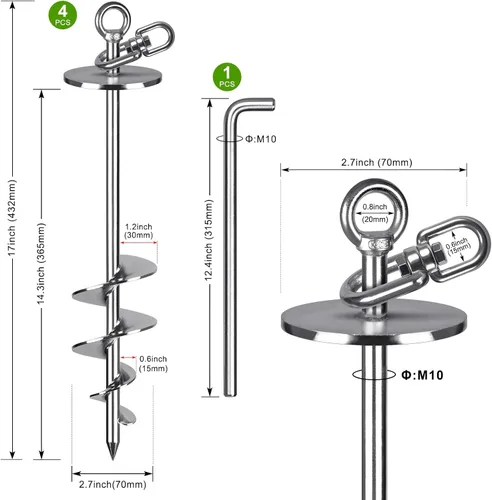 Vista 6 de SELEWARE Heavy-Duty Dog Tie Out Stake – 17" Rust-Proof Swivel Anchor for Large Dogs (Up to 220 lbs) No-Tangle, Easy Install with Torsion Bar