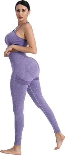 Vista 5 de CHRLEISURE Leggings de 3 piezas con levantamiento de glúteos para mujer, leggings de yoga sin costuras para entrenamiento de gimnasio