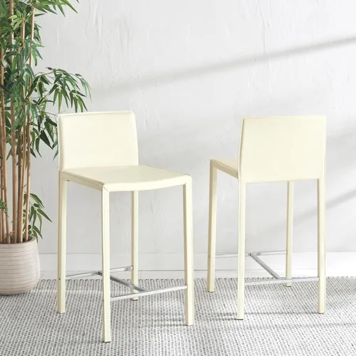 Vista 7 de Safavieh Home Collection Jason Taburete de cuero blanco de 24 pulgadas