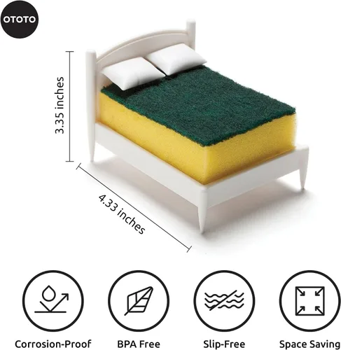 Vista 2 de OTOTO Lindo soporte de esponja para fregadero de cocina, organizador de esponja apto para lavavajillas, compacto, organizador, accesorios