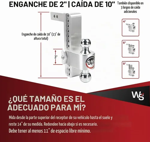 Vista 5 de Weigh Safe Soporte de bola de enganche de remolque ajustable, enganche de caída ajustable de 10 pulgadas para receptor de 2 pulgadas con 4 piezas