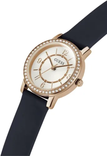 Vista 2 de GUESS Reloj para mujer de 0.984in, correa azul marino, esfera blanca, caja de oro rosa, marino