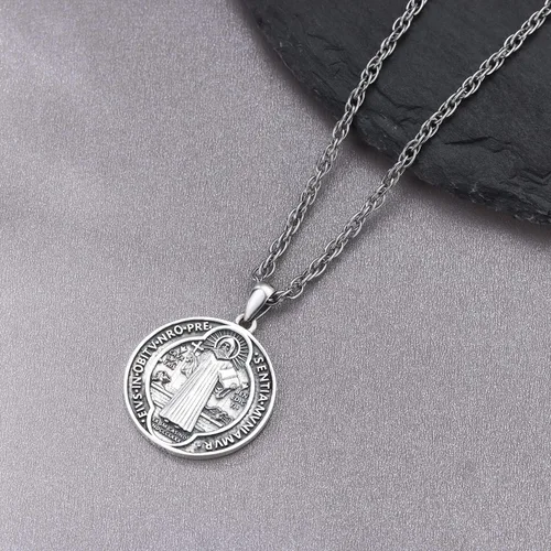 Vista 3 de Aniu Collar de plata de ley S925 de San MiguelSan CristópaloSan BenitoSan Jesús para hombres y mujeres, arcángel, RaguelUriel, colgante de amuleto