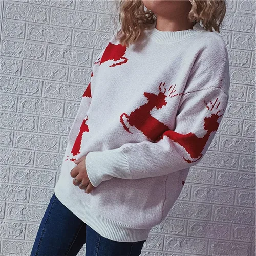 Vista 6 de Suéter de Navidad para mujer, suéter de punto de reno, elegante, suave, estampado, ropa de otoño