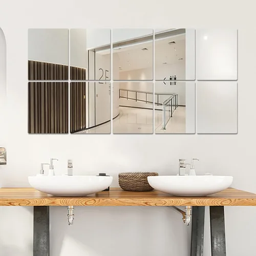 Vista 6 de Paquete de 10 azulejos acrílicos de espejo de 0.01 in, 8 x 6 pulgadas, autoadhesivas, flexibles, de plástico, calcomanías de espejo de longitud