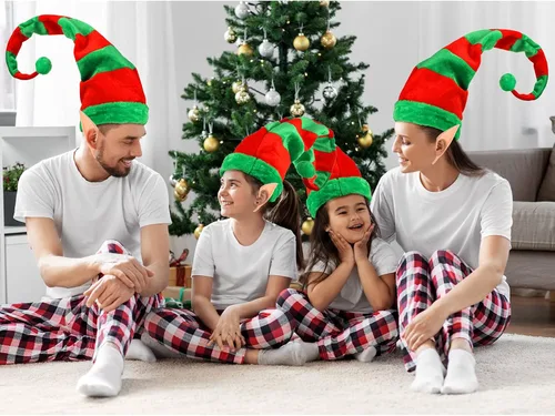 Vista 7 de Hillban 4 piezas de sombreros y orejas de elfo de Navidad, accesorios de gnomo de elfo para disfraz de fiesta de Navidad (estilo a rayas)