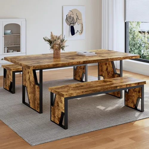 Vista 6 de Mesa de comedor moderna de 70.8", mesa de cocina de madera para 4-6 Una mesa