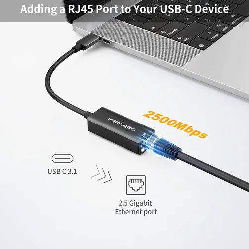 Vista 2 de CableCreation Adaptador USB C a 2.5G Ethernet, USB C 3.1 a RJ45 2.5 Gigabit LAN Thunderbolt 3, compatible con MacBook Pro MacBook Air iPad Pro