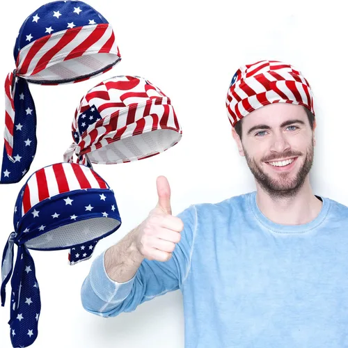 Vista 2 de Chuangdi 3 unidades Do Rags Dew Rag Skull Caps para hombres, bandana, gorros, sombreros pirata, gorras de ciclismo, diademas para la cabeza
