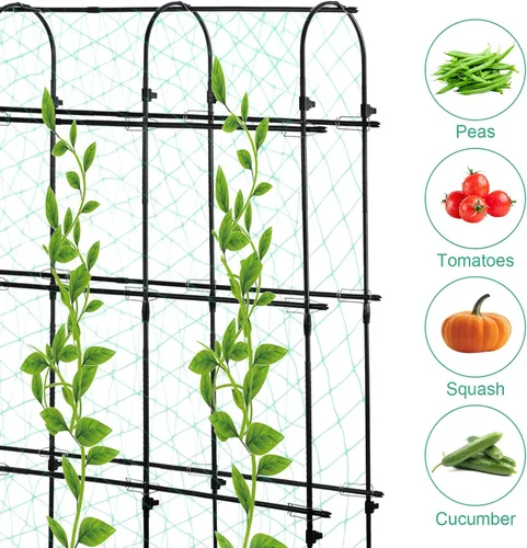 Vista 4 de Enrejado de pepino de jardín de 71 x 71 pulgadas para plantas trepadoras al aire libre, enrejado de metal grande en forma de U negro, soporte