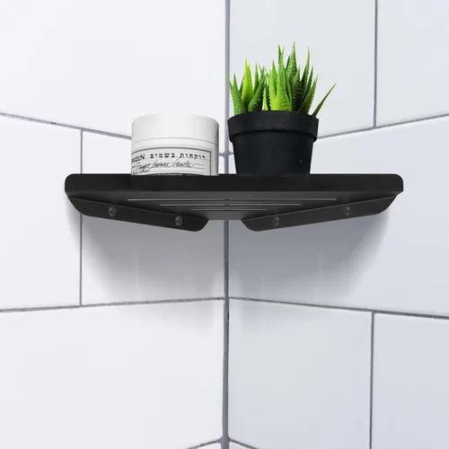 Vista 2 de 2 estantes esquineros de acero inoxidable 304 con tornillos, organizador de ducha triangular, soporte de jabón de montaje en pared para baño Negro