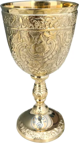 Vista 2 de Copa de cáliz vintage de latón 1 copa de vino real del rey Arturo – Regalos medievales renacentistas para comunión, paquete de Navidad de 1 cáliz