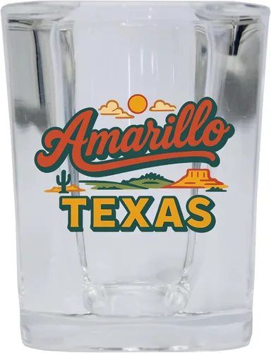 Vista 4 de Amarillo Texas Typographic Design Souvenir 2 oz Square Shot Glass Blue Base