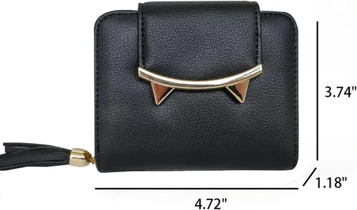 Vista 4 de heysun Mujer adorable pequeño cartera Orejas de gato cartera Dinero Clip Tarjeta de diseñador caso, negro