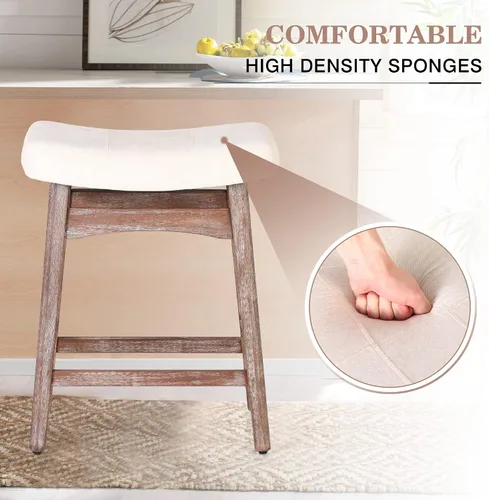 Vista 5 de Taburetes de altura para mostrador Sophia & William, taburetes de 24" con patas de madera maciza, taburetes de altura de mostrador tapizados en tela