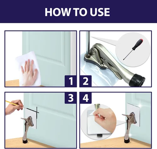Vista 4 de HASHI - Tapón de puerta autoadhesivo, sin rastro, adhesivo fuerte, sin taladro, sin máquina, puerta sin daños (soporte transparente)
