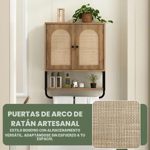 Vista 6 de RUSTOWN Gabinete de pared del cuarto de baño de la rota, Boho sobre el Roble natural