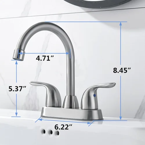 Vista 7 de Grifo de lavabo de baño con conjunto de drenaje emergente, grifo central de 4 pulgadas y 2 manijas - Control de temperatura, fácil de instalar