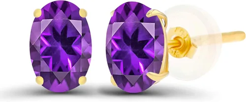 Vista 35 de Aretes ovalados de plata de ley 925 maciza chapados en oro de 0.236 x 0.157 pulgadas con piedra natal genuina para mujer Aretes de tuerca Amatista