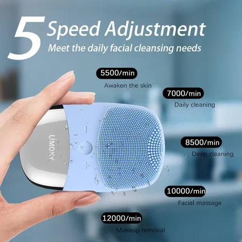 Vista 4 de Cepillo de limpieza facial, limpiador facial eléctrico 3 en 1, masajeador vibratorio, IPX7 impermeable, cepillo de poros recargable por USB