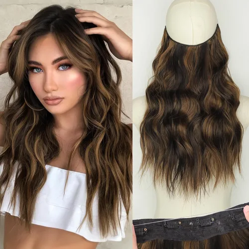 Vista 79 de KooKaStyle - Extensiones de cabello con hilo invisible, diadema transparente, ajustables, 4 clips fijadores, cabello largo y ondulado de 12