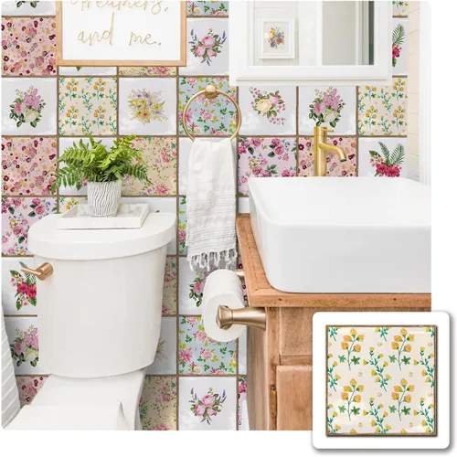 Vista 13 de Alwayspon Vinilo adhesivo efecto piedra, pegatinas para azulejos de pared autoadhesivas, protector antisalpicaduras para cocina y baño, T026