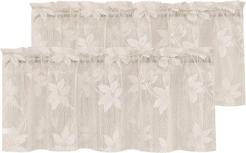 Vista 60 de DWCN Paquete de 2 cortinas traslúcidas pequeñas de encaje floral beige para cocina, cortinas traslúcidas ligeras con bolsillo para barra, cortinas