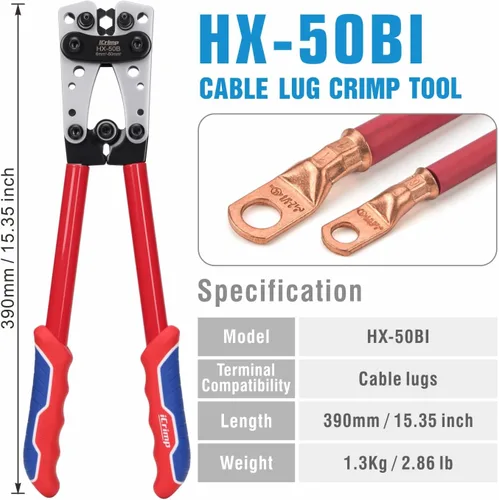 Vista 2 de Herramienta de engarzado de terminal de batería iCrimp para agarraderas de alambre de cobre resistentes, extremos de cable de batería desde AWG