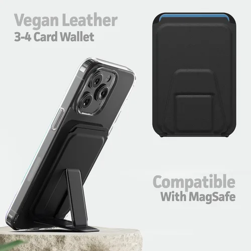 Vista 3 de ENCASED Funda transparente para iPhone 14 Pro Max con tarjetero compatible con Magsafe Incluye cartera de cuero y protector de pantalla de vidrio
