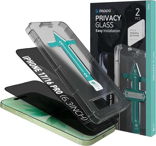 Vista 9 de Deppa Protector de pantalla de privacidad premium para iPhone 15 Pro (6.1 pies), vidrio templado de borde a borde, cubierta completa con bandeja