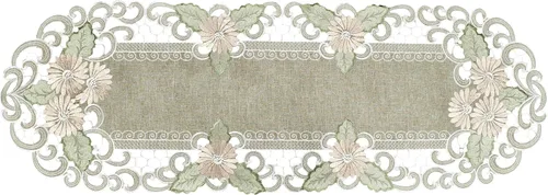 Vista 4 de LINENS ART AND THINGS - Camino de mesa bordado con margaritas doradas, flor con leche, bufanda (16 pulgadas de ancho x 70 largo)