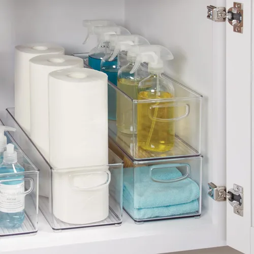 Vista 6 de iDesign - Recipiente de plástico apilable para despensa con asas para gabinetes o refrigerador, transparente, fabricado en EE. UU Para armarios
