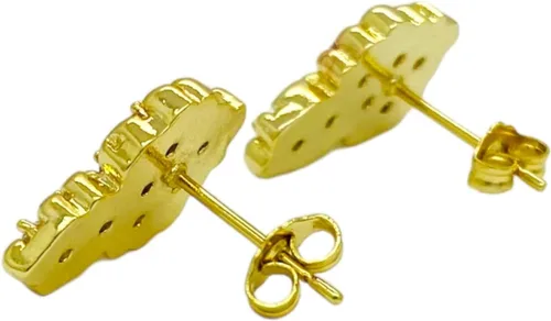 Vista 4 de Aretes de tuerca de plata de ley 925 con acabado de oro amarillo de 18 quilates para hombre