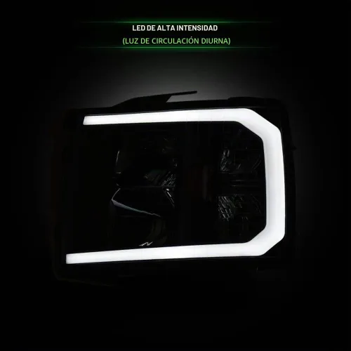 Vista 5 de 7422441821830 Compatible con Chevy Silverado 2007-2013 1500/2007-2014 2500 3500 HD DRL LED Strip Bar Faros delanteros con reflector ámbar Negro