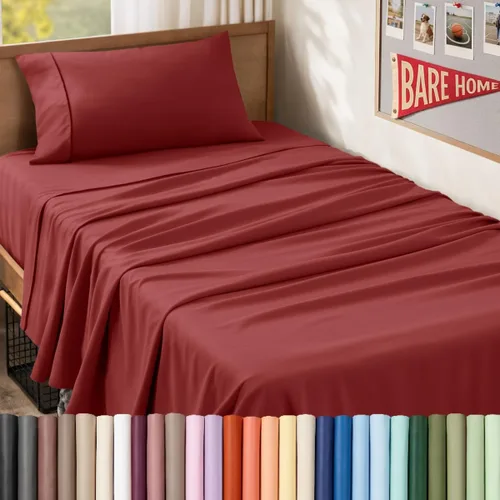 Vista 96 de Bare Home Juego de Sábanas Twin - Sábanas de Cama de Microfibra Ultra-Suave 1800 - Doble Cepillado - Bolsillos Profundos - Ajuste Fácil - Extra