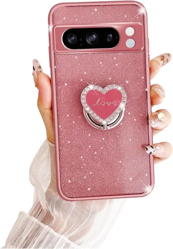 Vista 19 de Funda protectora transparente de 3 capas con anillo bonito soporte, para mujeres y niñas, para Pixel 6 2021 (lavanda)